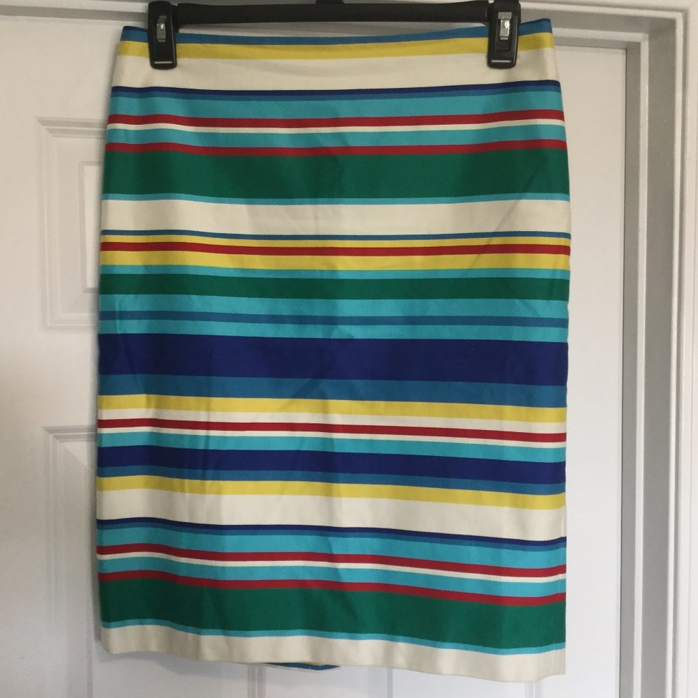 Talbots Size 8 Multi Color Midi Striped Skirt Guc - image 1